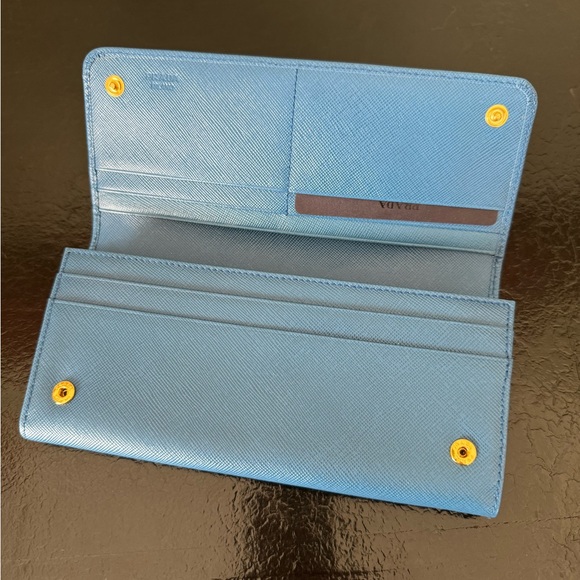 . Prada Long Saffiano Leather Triangle Wallet in Cobalt Blue - Picture 9 of 16